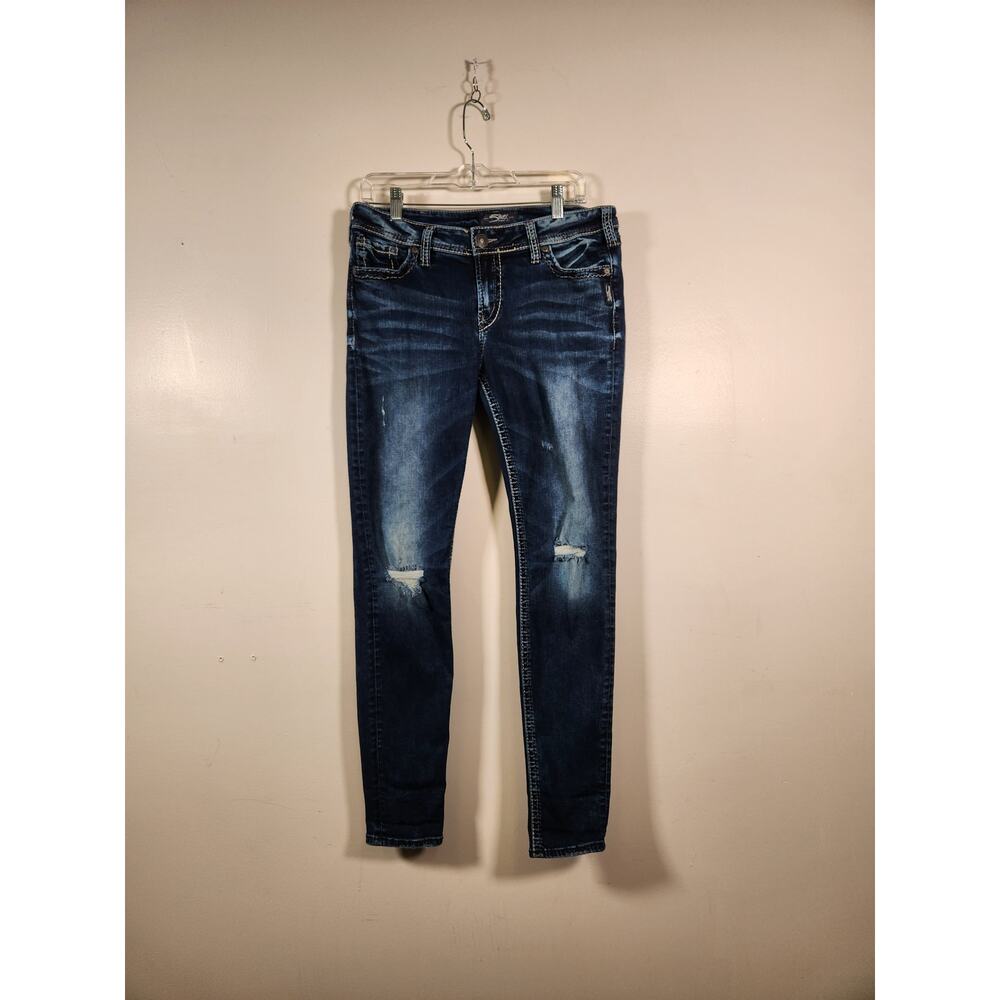 SILVER JEANS Suki Mid Super Skinny Womens Tag 32 x 31 Fits 32 x 30.5 Distressed